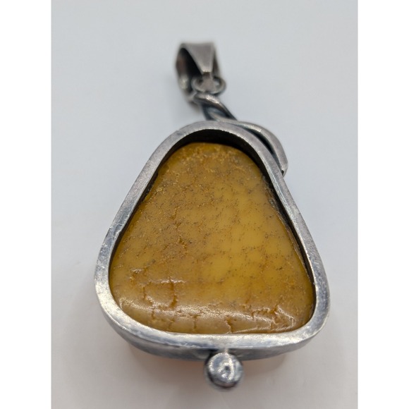 Art Nouveau Sterling Silver Butterscotch Egg Yolk Amber Pendant Leaf Pear Shaped - Picture 7 of 13